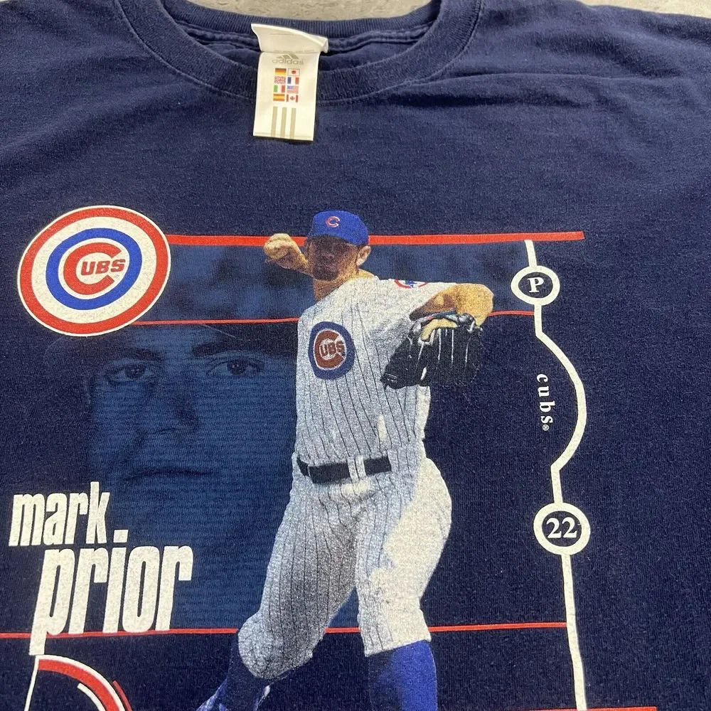 Adidas Chicago Cubs Shirt Adult 2XL XXL Blue Player Caricature MLB Baseball Mens